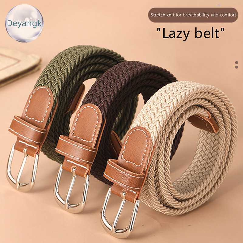 Deyangk 1 PC เข็มขัดแฟชั่นทอเข็มขัดผ้าใบหัวเข็มขัดโลหะผู้ชายผู้หญิงเข็มขัดยางยืด Punch ฟรี TH