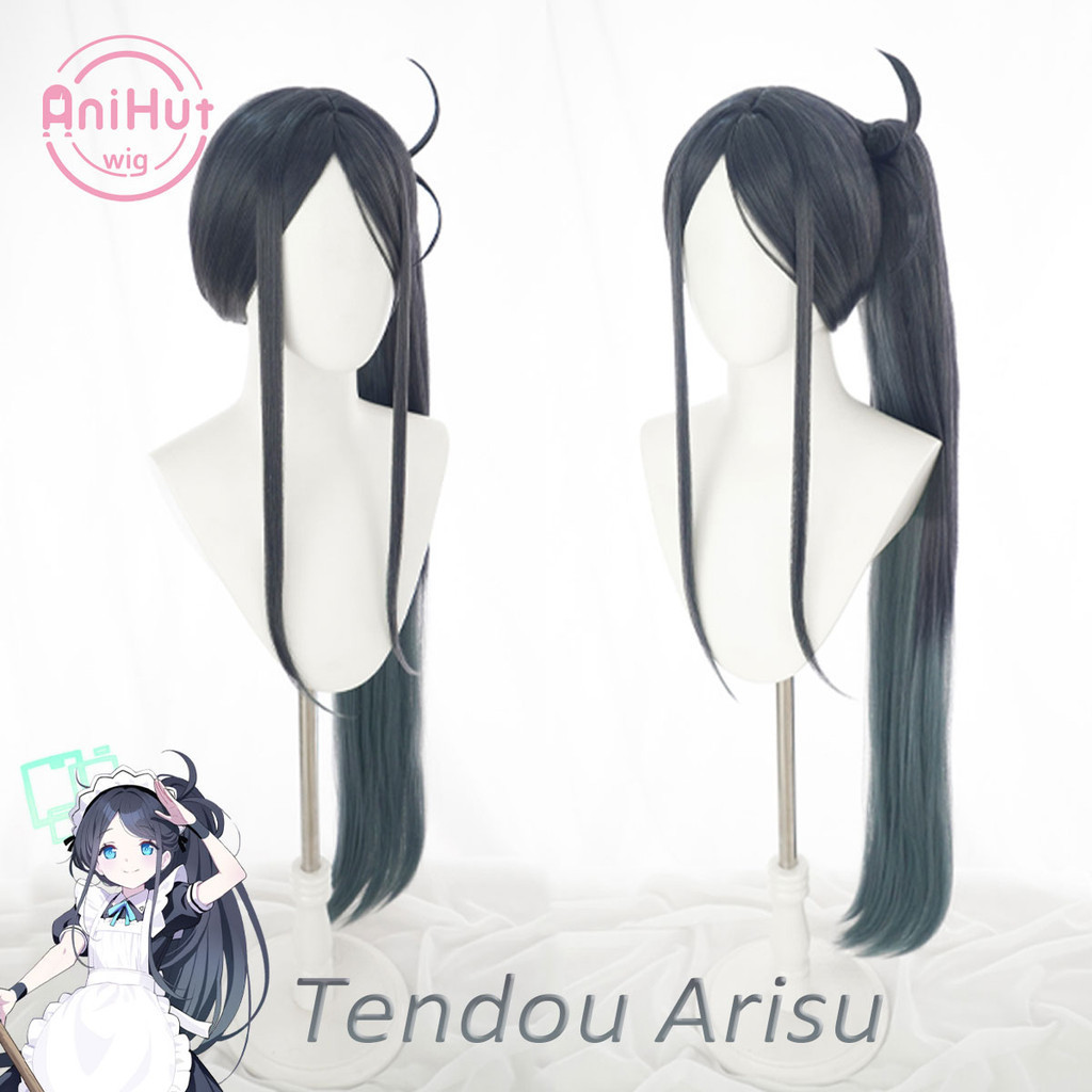 【AniHut】Tendou Arisu Maid Ver Cosplay Wig Blue Archive Black Green Heat Resistant Synthetic Hair