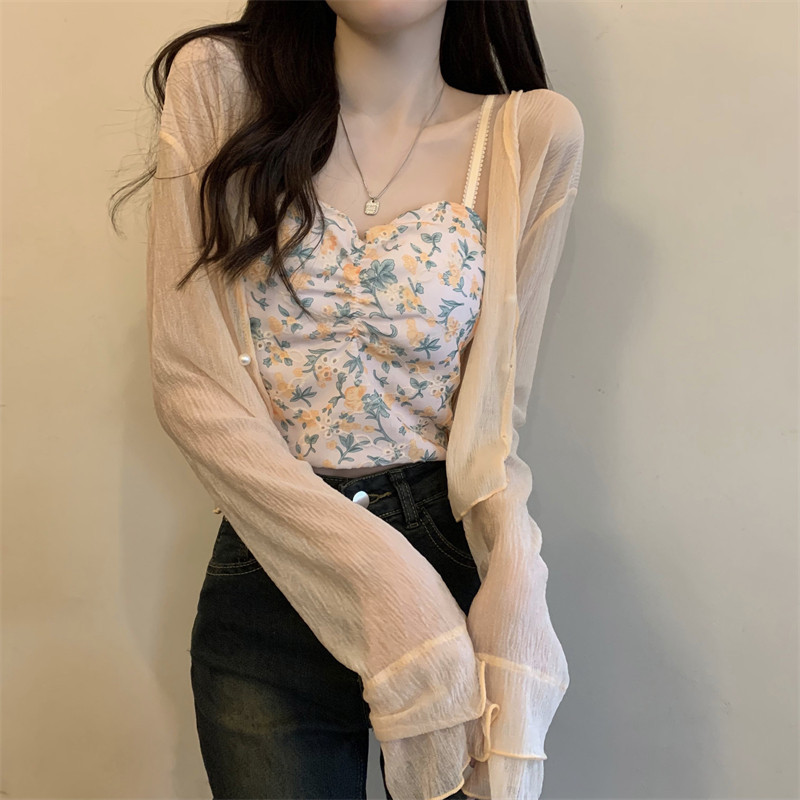 DoDo⭐️เสื้อสายเดี่ยวลายดอกไม้เต็มตัว ดีเทลด้านหลังลูกไม้พร้อมเสื้อคลุมเก๋ๆผ้าบางสวมใส่สบาย(8K67) - รูปที่ 6