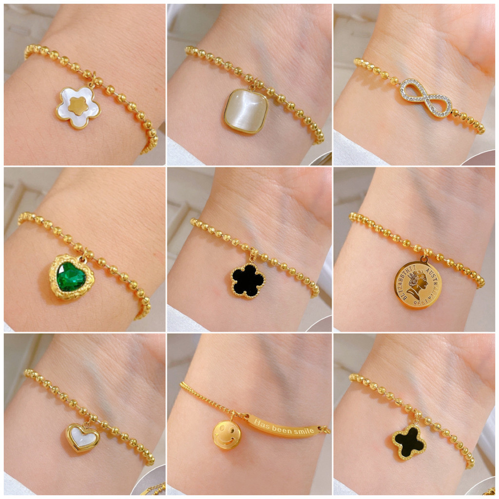 [ทั้งชิ้นเหล็กไทเทเนียม] สร้อยข้อมือเหล็กไทเทเนียมทองแฟชั่นสร้อยข้อมือป้องกันการหลุดร่วงเกาหลีที่เรียบง่ายหัวใจรักดอกไม้สร้อยข้อมืออุปกรณ์ของขวัญส่