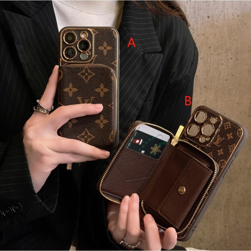 สําหรับ iphone 15 Pro Max 14 12 13 Pro Max เคส iphone ดอกไม ้ เก ่ า LV Zero Wallet