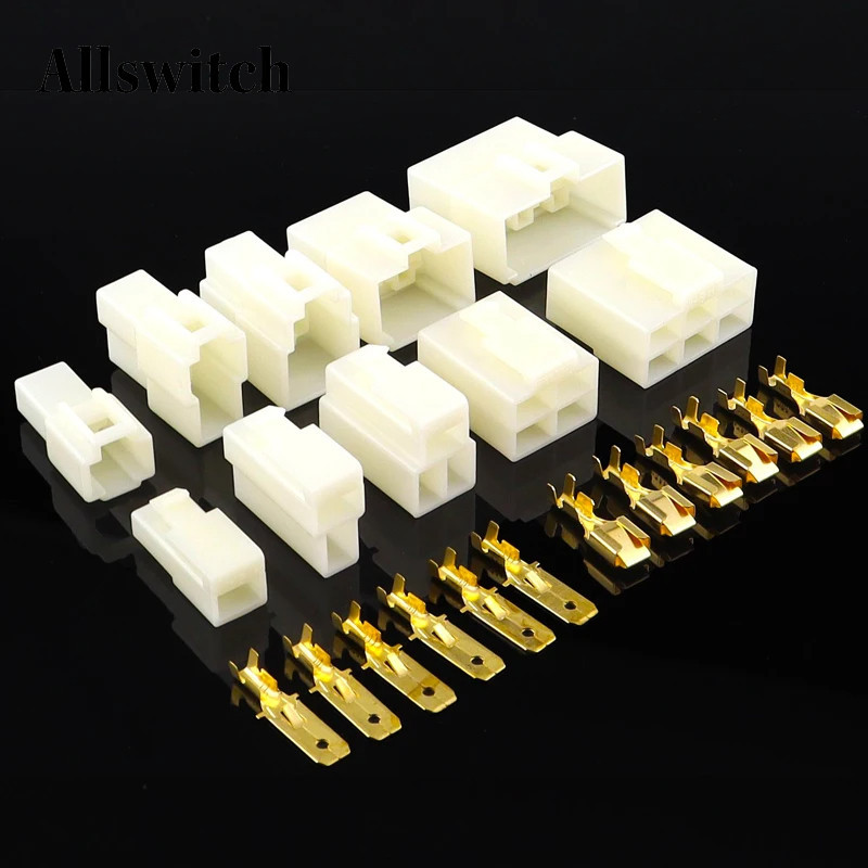 5 ชุด Crimp Terminal Connector 6.3 มม.ชายหญิงปลั๊กสําหรับรถจักรยานยนต์รถ 1Pin 2Pin 3Pin 4Pin 6Pin