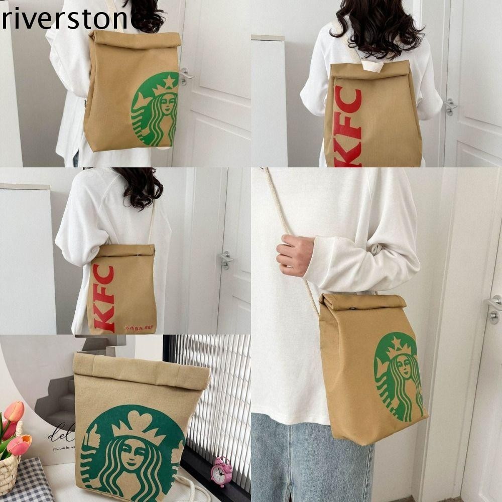 Riverstone Backpack, Letter Canvas KFC Backpack, Casual Large Capacity Starbucks Shoulder Bag Camping Backpack