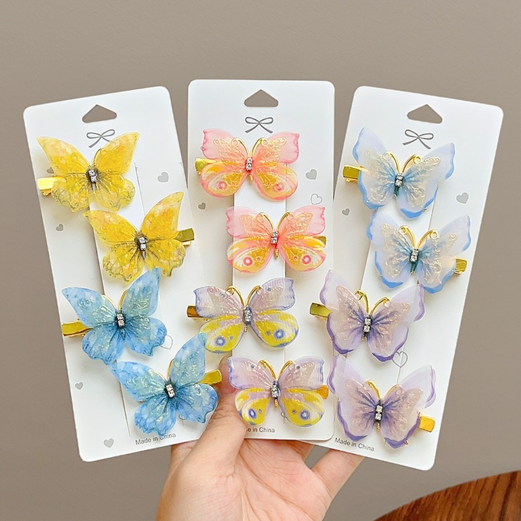 2 ชิ ้ น/set Beauty Fabric Handmade Rhinestone Butterfly Hairpins สําหรับผู ้ หญิง