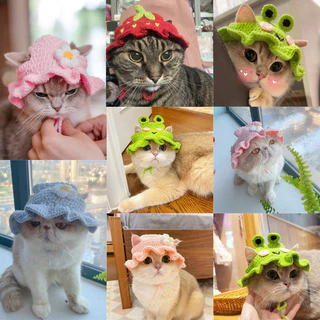 หมวกแมวน่ารักกลั่นสัตว์เลี้ยงหมวกลูกสุนัขลูกแมวถักหมวกพรรคถ่ายภาพอุปกรณ์ประกอบฉากตกแต่งอุปกรณ์แมว