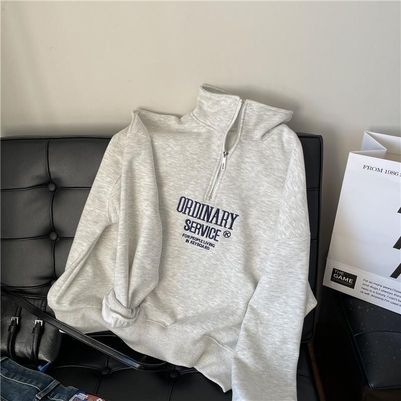 Solovely สไตล์เกาหลี เสื้อกันหนาวผู้หญิง ปักลาย แขนยาว เสื้อคอเต่า ซิปครึ่ง เสื้อสเวตเตอร์ ราคา ถูกที่สุด ดีลบีเคเค แกลเลอรีภาพที่ 7