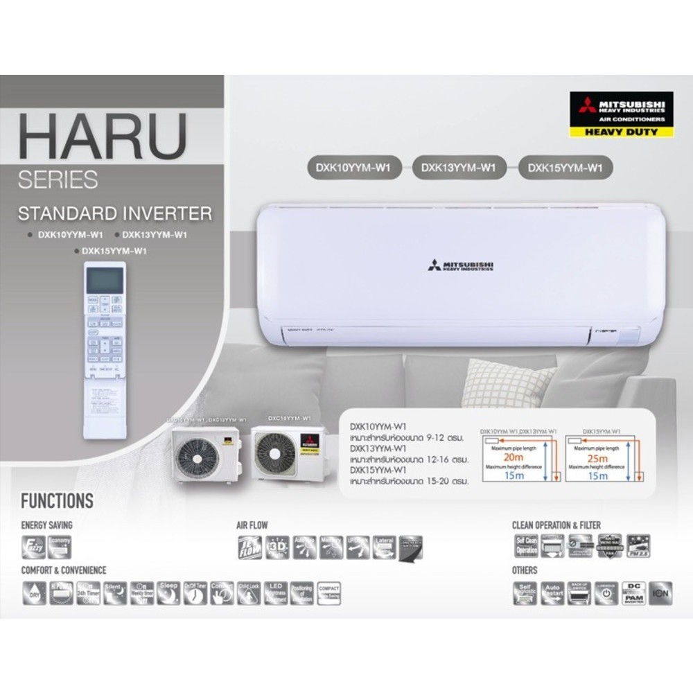 GlobalHouse MITSUBISHI HEAVY DUTY เครื่องปรับอากาศ Standard Inverter ขนาด 12292 BTU DXK13YYM-W1 สินค