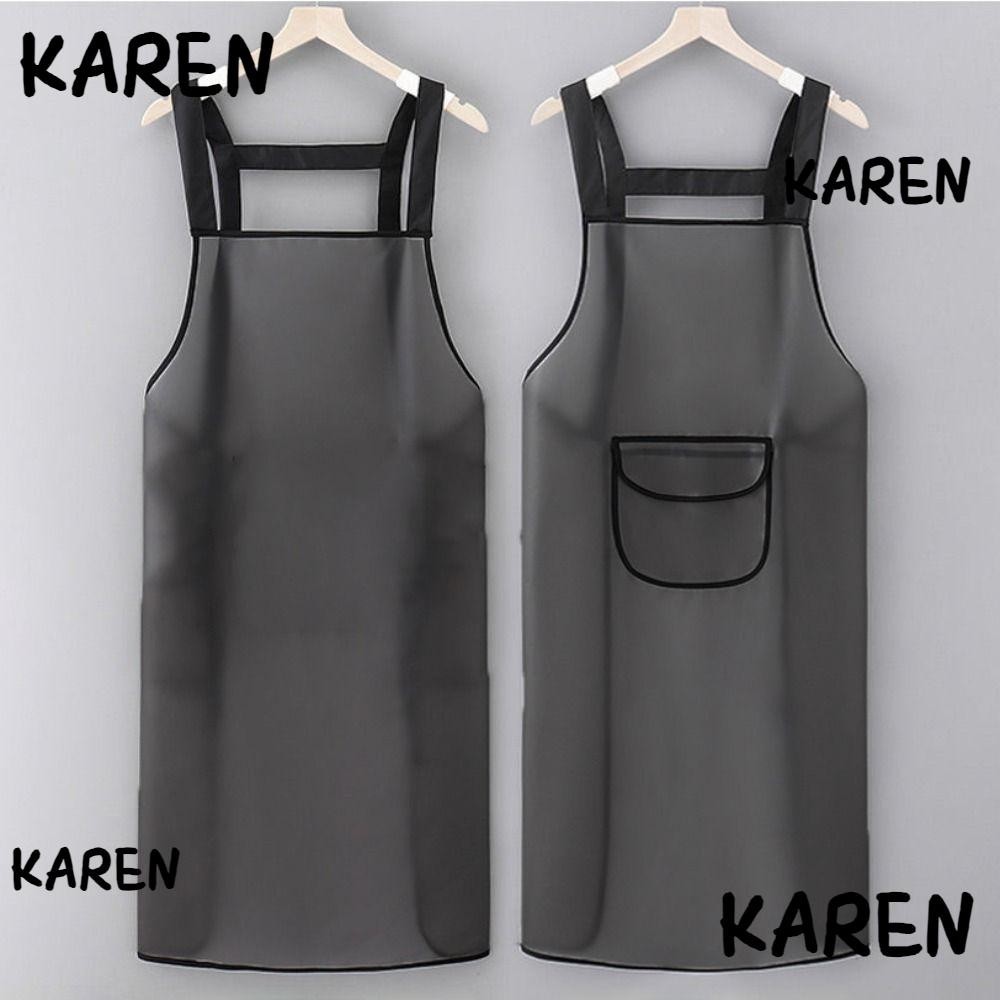 ผ้ากันเปื้อนทํางาน KAREN ผ้ากันเปื้อนครัวทนน้ํามันสีดําโปร่งใสแฟชั่นผ้ากันเปื้อนทําความสะอาด PVC กันน้ํา Dirt-Proof