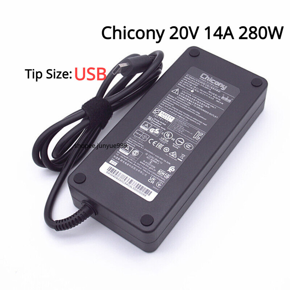 Chicony 20V 14A 280W USB AC Power Adapter สําหรับ MSI Raider GE78 GE76 WE76/Vector GP76/Raider 2 GE6