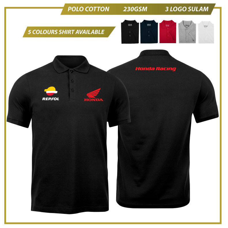 Polo Tee เสื้อผ้าฝ้าย Honda Racing Repsol ทีม Superbike WSBK มอเตอร์ Premium Design แฟชั่น Lelaki ผู