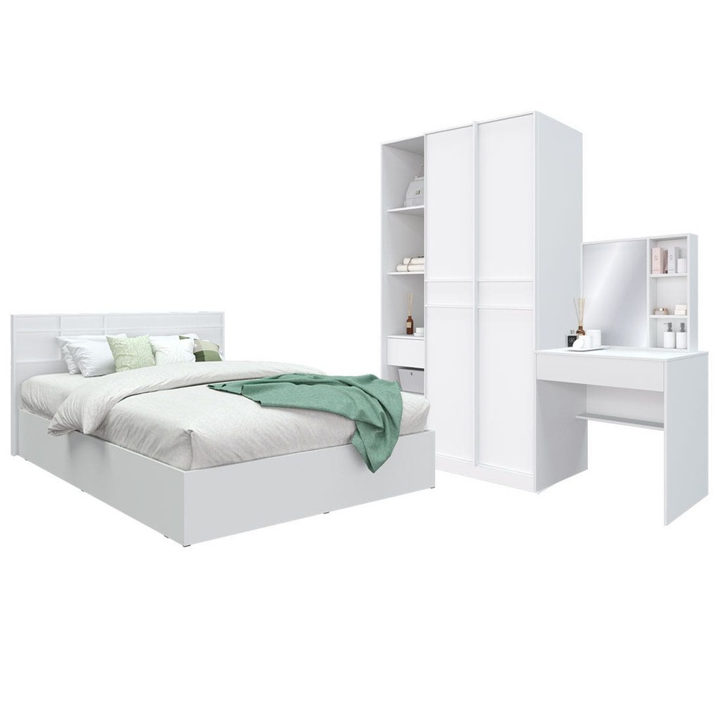 Koncept Furniture ชุดห้องนอน ขนาด 6 ฟุต รุ่น Hamako สีขาว  แบรนด์ KONCEPT FURNITURE
