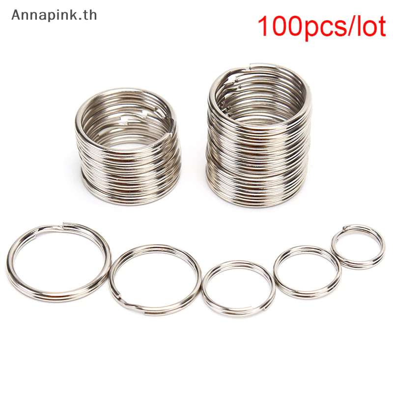 Annapink.th 100 ชิ้น/ล็อตพวงกุญแจ DIY โลหะผู้ถือกุญแจแยกแหวน Hoop ห่วงโลหะพวงกุญแจ EN