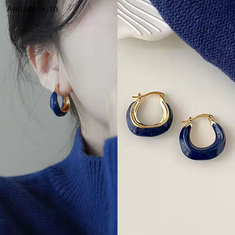 Annapink.th 1 คู่ต่างหูวงกลมผู้หญิง Elegant Design ต่างหูฝรั่งเศส Vintage สีเขียวเครื่องประดับเกาหลีต่างหู EN