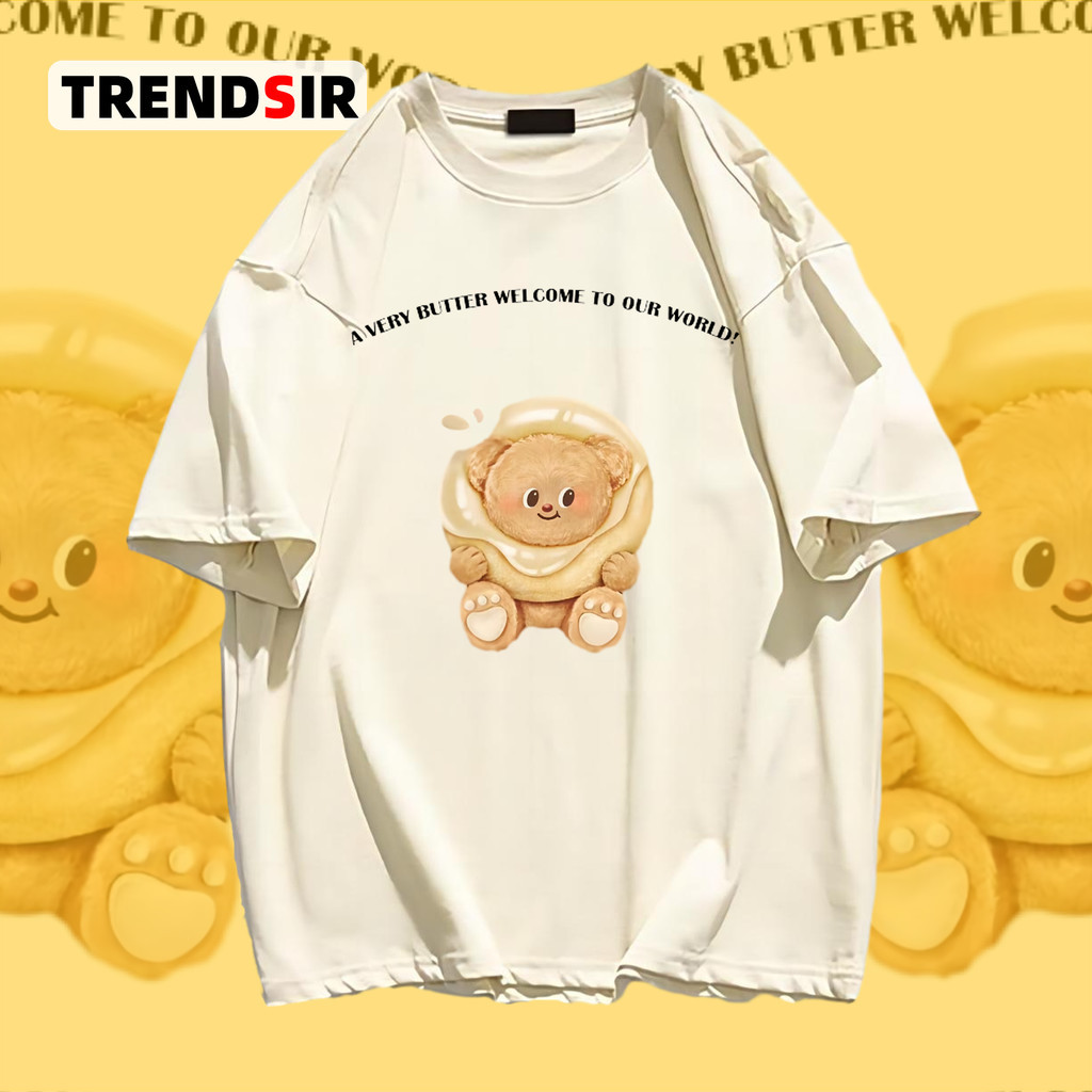 TrendSir พร้อมส่ง เสื้อยืด เสื้อยืดแขนสั้น Butter Bear หลวม 100% Cotton 9สี M-3XL