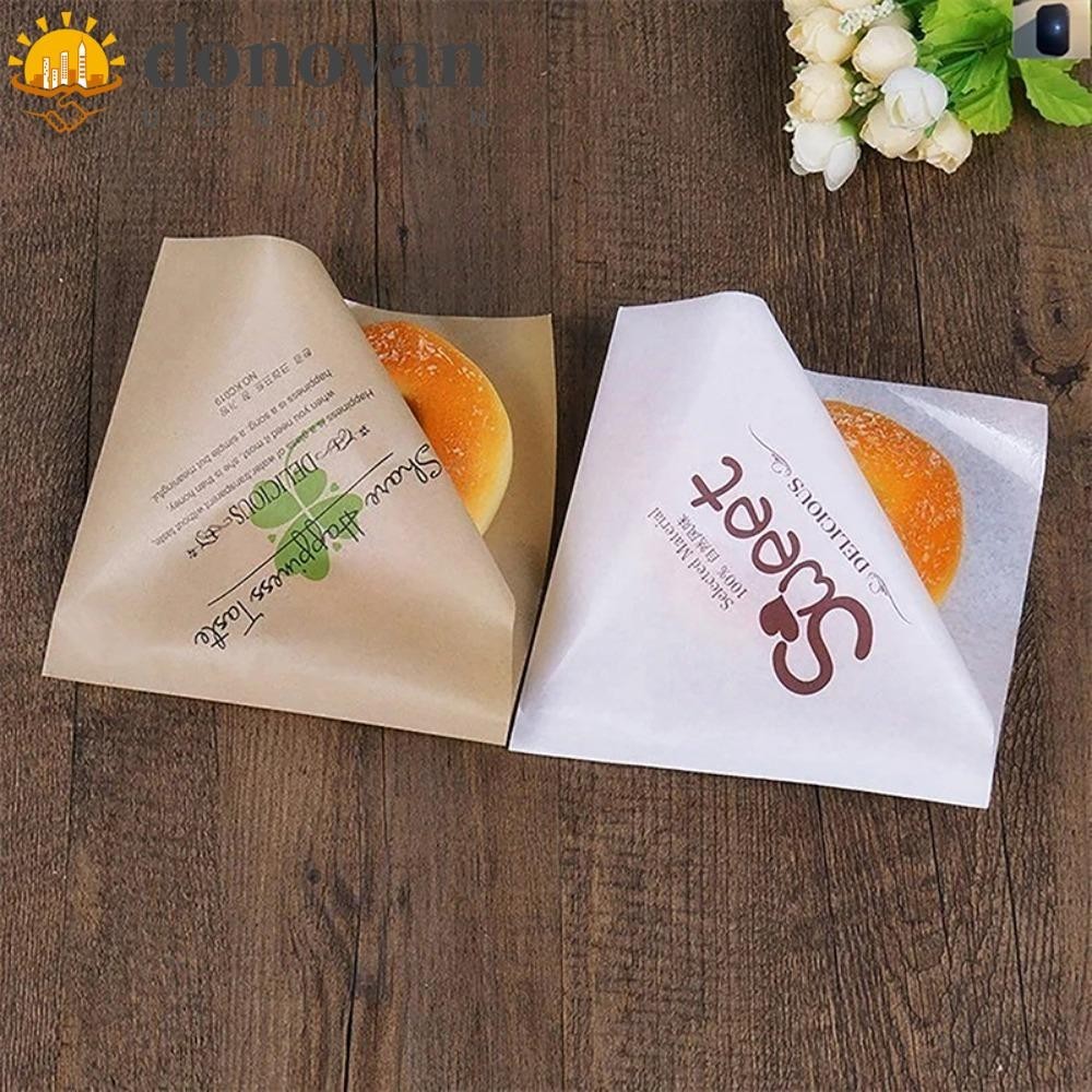 Dodonvan 100 ชิ้นสามเหลี่ยมเปิดกระดาษคราฟท์, 15x15 ซม.กันน้ําห่อแซนวิช,อเนกประสงค์พิมพ์ Oilproof Square ทิ้งแฮมเบอร์เกอร์กระเป๋า Fries