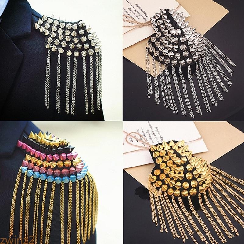Zwinz2 พู่อินทรธนูอินทรธนูแผ่นรองไหล่ไหล่ Punk Pointed Cone เครื่องประดับโซ่