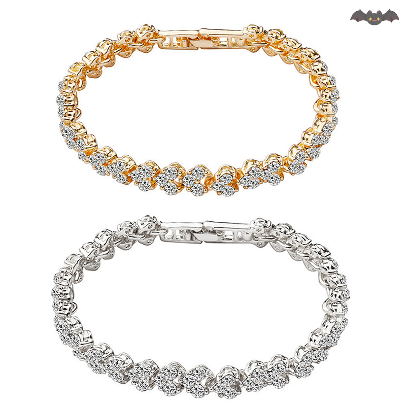 [PE] สร้อยข้อมือโซ่คริสตัล Rhinestone หัวใจผู้หญิง Charm Cuff กําไลข้อมือเครื่องประดับ TH