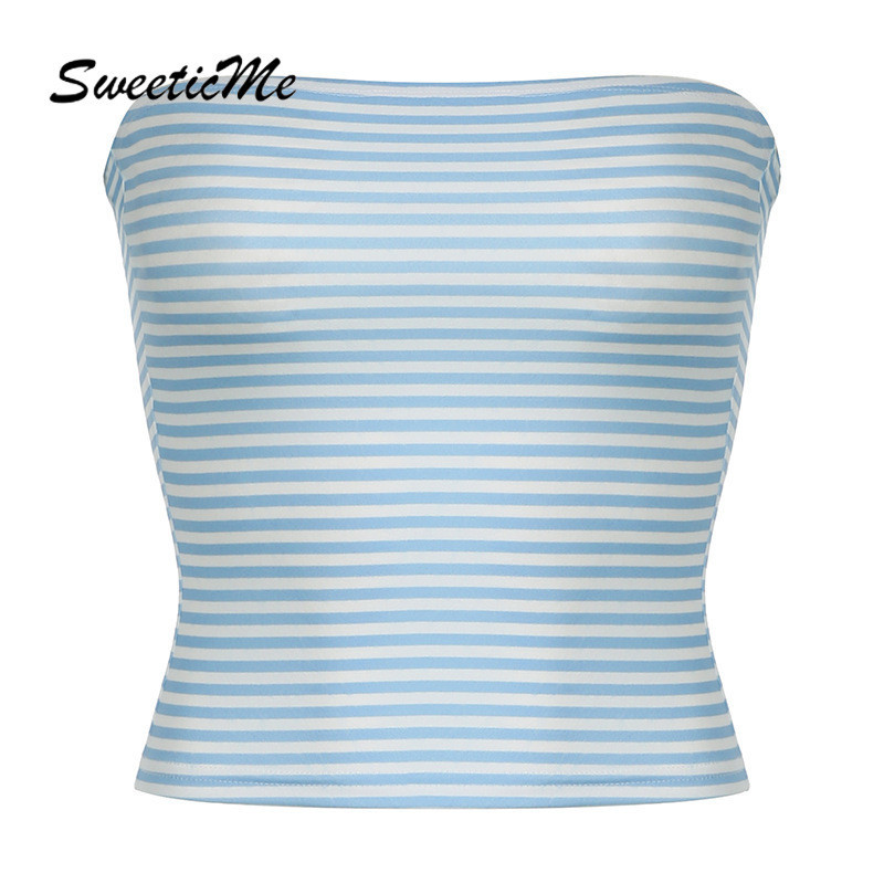 Sweeticme ผู้หญิง 2024 ใหม่แฟชั่นเซ็กซี่ Slim Fit Basic Striped All Match Tube Tops