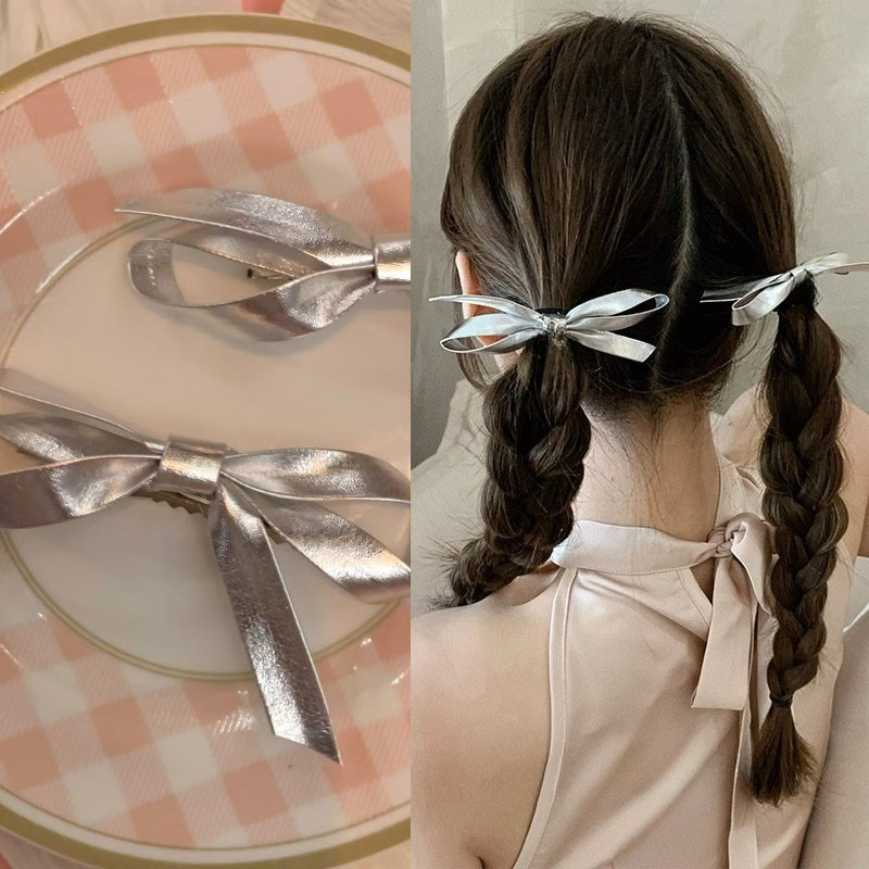 Sweet Cool Girls น่ารักเซ็กซี่เงิน Bowknot กิ๊บติดผม Hairpin อุปกรณ์เสริม
