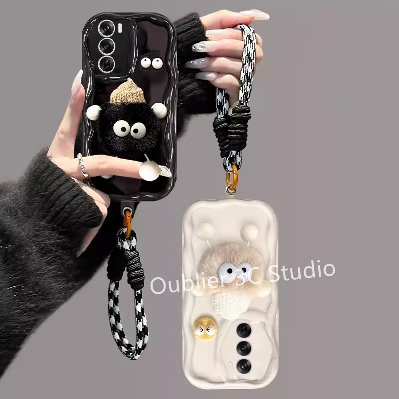 เคส OPPO Reno 12 Pro Reno 11 Reno11 F Pro Reno10 Pro + Plus 5G เคสโทรศัพท์ ดีไซน์ใหม่น่ารักการ์ตูน 3Dตุ๊กตาถ่านหินลูกบอลเคลือบเงาครีมเลนส์ป้องกันปกอ่อน Case 2024
