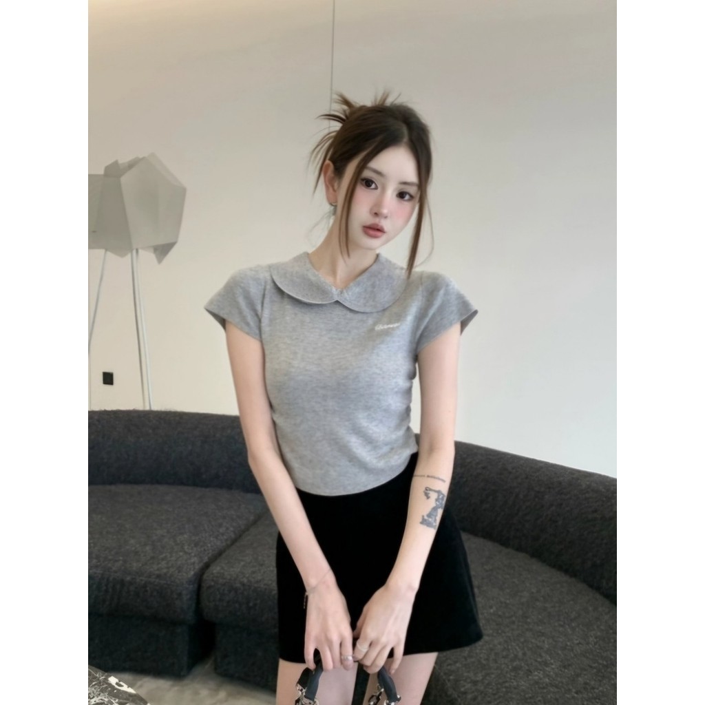 Elves✨พร้อมส่ง✨เสื้อยืดแขนสั้นคอปกสีทึบสไตล์เรียบง่ายระดับไฮเอนด์"H29/H29-1"