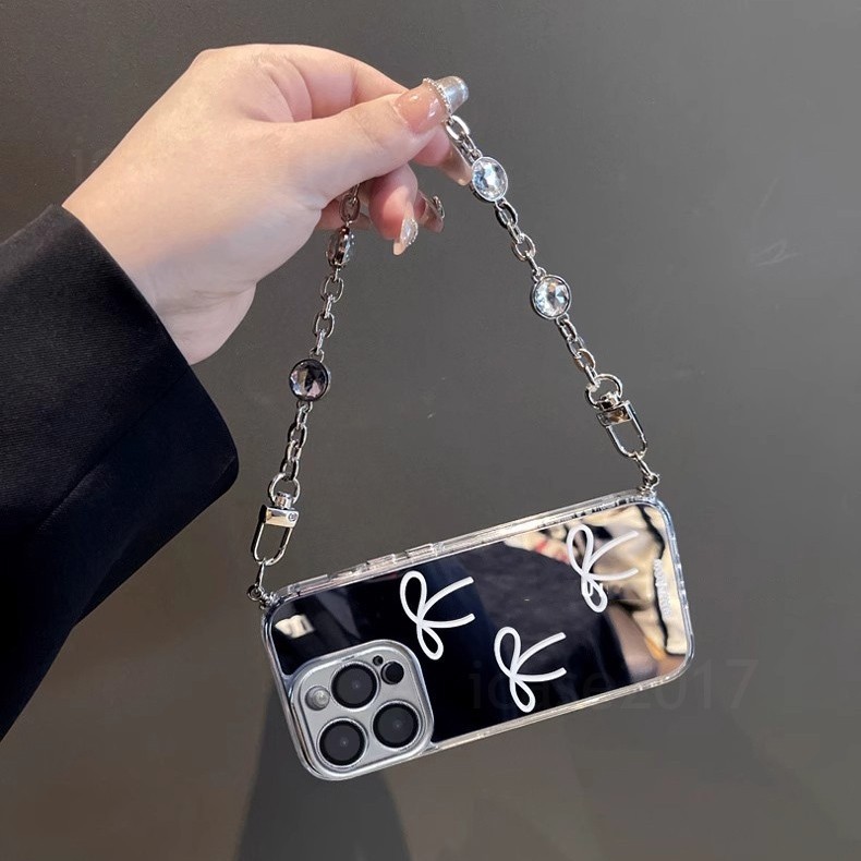 Crossbody Bowknot Mirror Phone Case Samsung S24 S23 Ultra S22 S23+S23FE NOTE 20 S21 สร้อยข้อมือป้องกัน