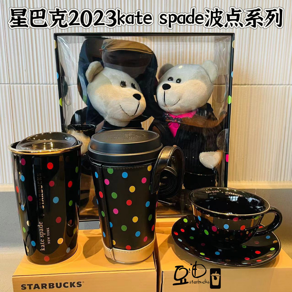 ถ้วยน้ํา ขวดน้ํา Starbucks Cup 2023kate Spade Polka Dot Style Bear Manager Doll Ceramic Mug Stainles