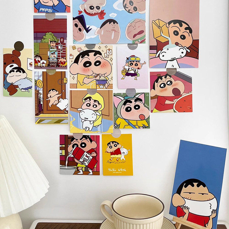 15 ชิ้นเครยอนชินจังโปสการ์ดการ์ตูนพื้นหลังสติ๊กเกอร์ติดผนังตกแต่งบ้าน