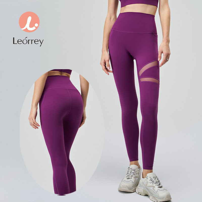 Leorrey-กางเกงเลกกิ้งโยคะเอวสูงผ้าตาข่ายสวมใส่สบาย ควบคุมหน้าท้อง ออกกำลังกาย