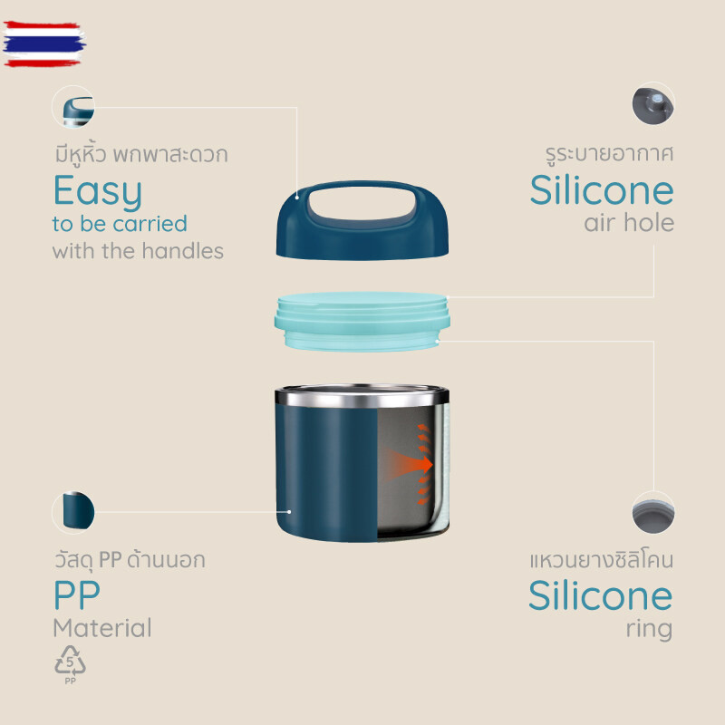 E-tax E-Receipt Namiko กระติกสเตนเลสเก็อุณหภูมิฝาหิ้ว 630ml TWS1012