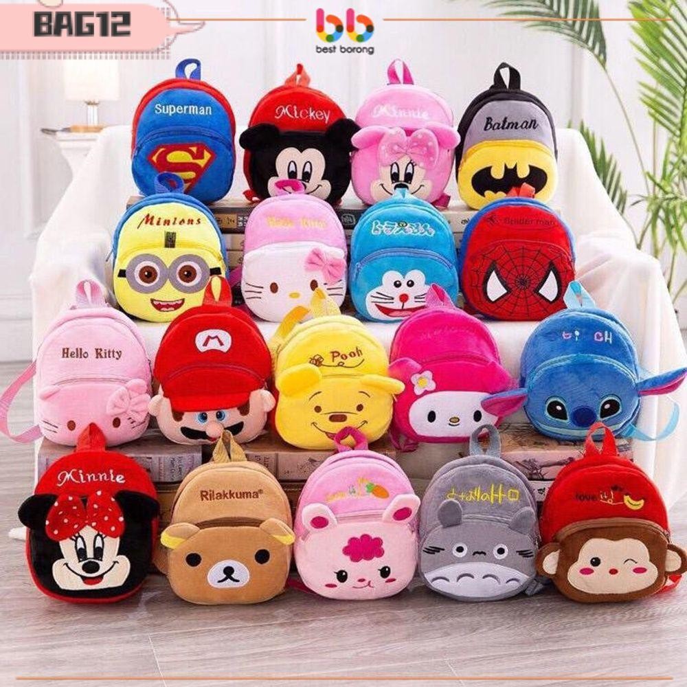 Bag12 22cm กระเป๋าเป้สะพายหลังเด็ก Kawaii Avengers Spiderman อะนิเมะ Mickey Mouse โรงเรียนอนุบาล