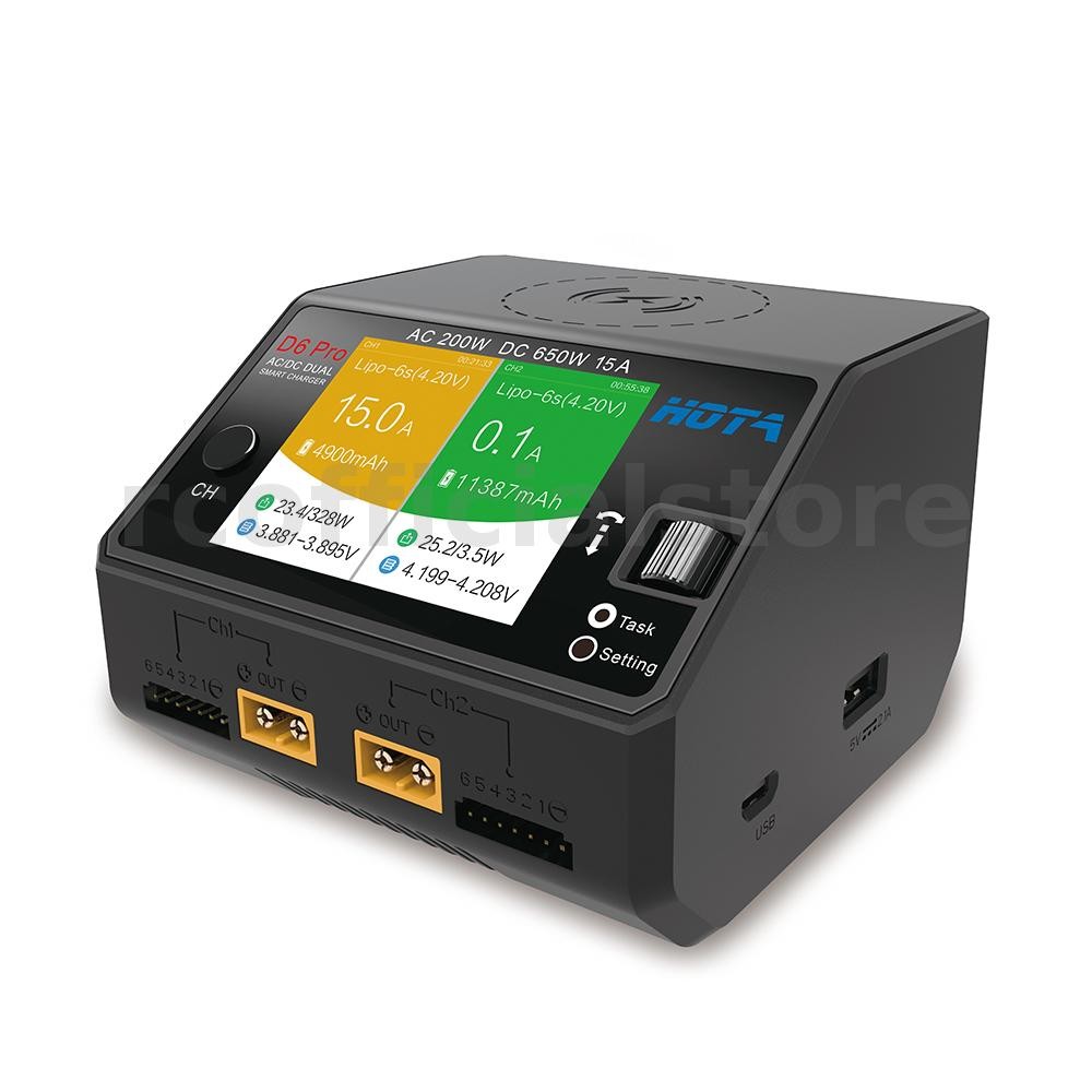 Hota D6 Pro AC 200W DC 650W 15A*2 Dual Channel Lipo Charger พร้อมชาร์จไร้สายสําหรับ NiZn/Nicd/NiMH แบตเตอรี่