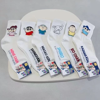 เกาหลี Dongdaemun Crayon Shin-Chan ผู้ชายผู้หญิงกลางหลอดถุงเท้าฤดูใบไม้ร่วงฤดูหนาวสบายๆน่ารักการ์ตูนรูปแบบ ins