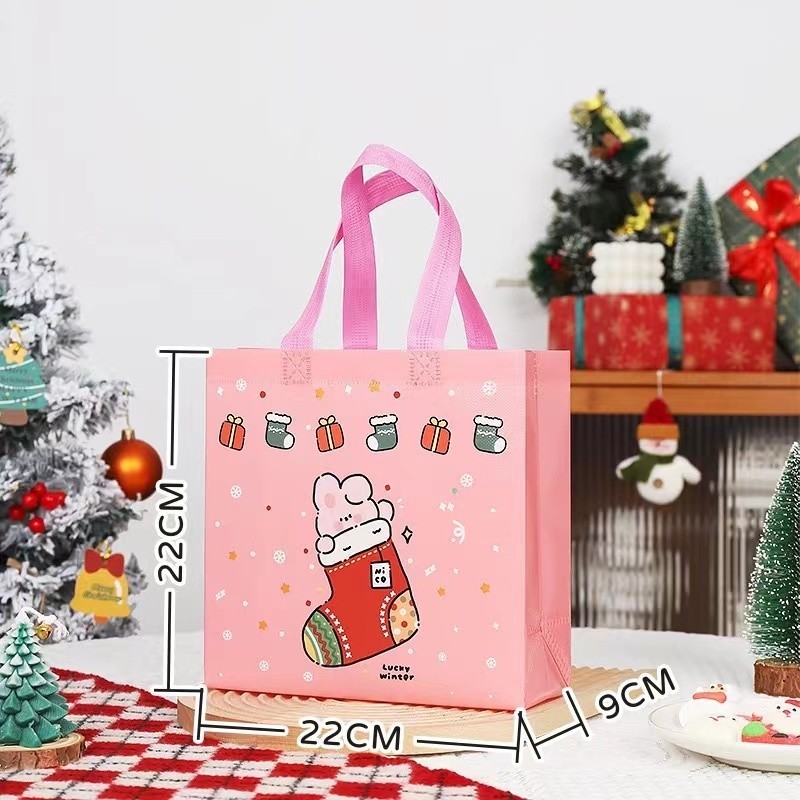 ใหม่ที่สวยงามถุงของขวัญถุงผ้ารูปแบบคริสต์มาสถุงเก็บของขวัญถุงเก็บอเนกประสงค์พับบรรยากาศ BS18