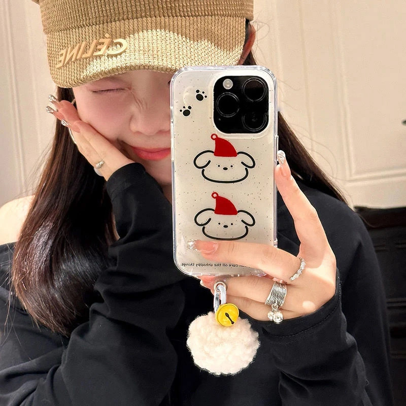 Huiwanju หมึกสาดสายลูกสุนัขระฆังเหมาะสําหรับ iPhone16pro เคสโทรศัพท์มือถือ iP15pro ป้องกันการตก 14 ก