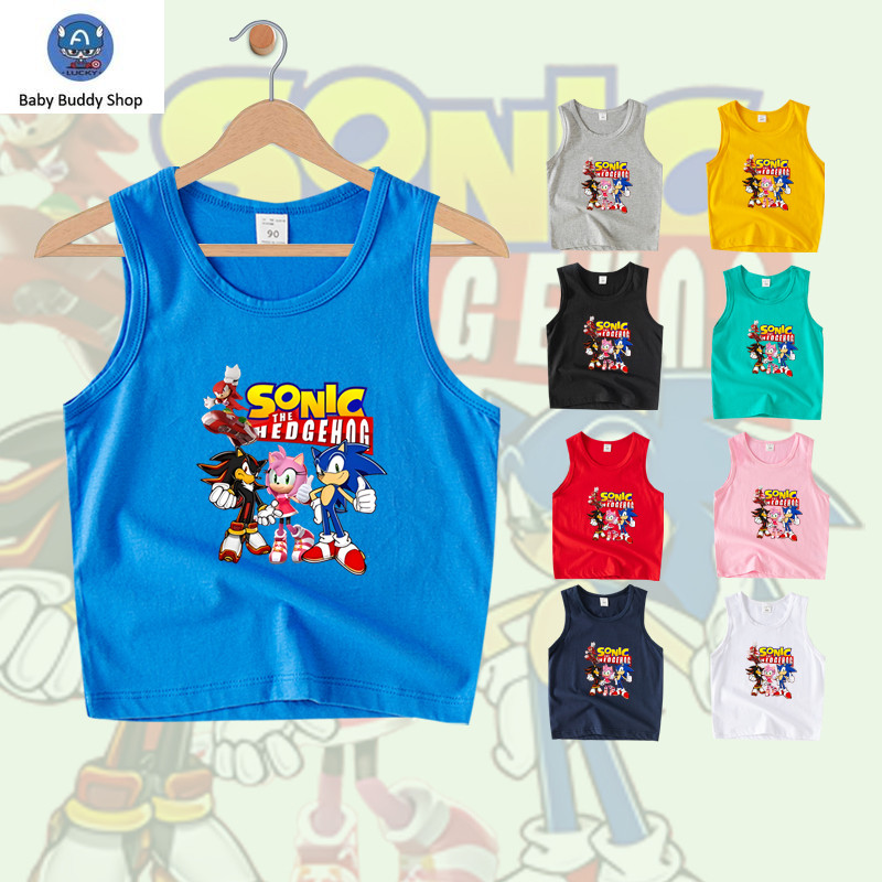 เสื้อกล้ามเด็กผ้าฝ้าย Sonic The Hedgehog โซนิคเดอะเฮดจ์ฮ็อก 100% การ์ตูนเสื้อยืดแขนกุดสําหรับเด็กผู้หญิง 9 สี TA087