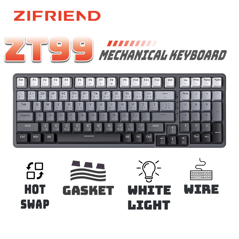 ZIFRIEND ZT99 คีย์บอร์ดแมคคานิกส์ Hotswap Gaming คีย์บอร์ดแบบมีสาย ภาษาไทย-Thai Keyboard