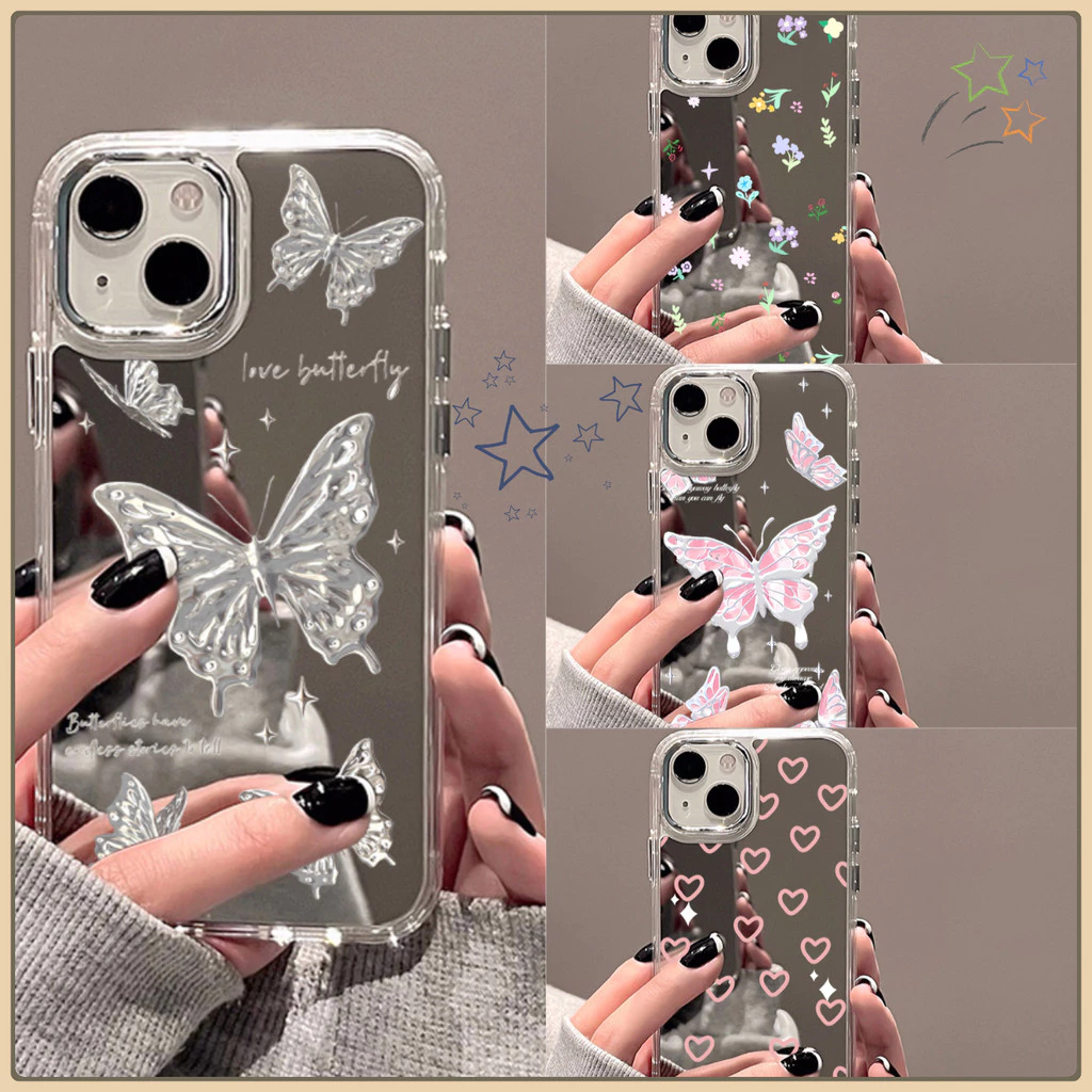 กระจกเงา case มีกระจก for iPhone 11 17 13 16 14 15 12 Pro Max 14 15 12 16 11 13 Pro เคสไอโฟน ลวดลายดอกไม้ต้นไม้