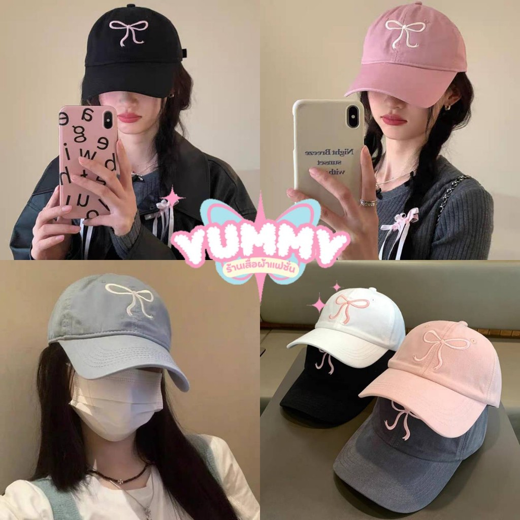 🎀Yummy Shop🎀พร้อมส่ง (MK-1) หมวกแก็ป (ปีกโบว์) หมวกเบสบอล แฟชั่นเกาหลีcotton cap