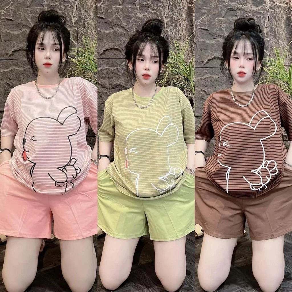 ชุดเซ็ท 2 ชิ้น S286 เสื้อพิมพ์ลายการ์ตูน กระต่ายลายน่ารัก ผ้าคอตตอลผสม กางเกงขาสั้น พร้อมจัดส่ง