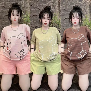ชุดเซ็ท 2 ชิ้น S286 เสื้อพิมพ์ลายการ์ตูน กระต่ายลายน่ารัก ผ้าคอตตอลผสม กางเกงขาสั้น พร้อมจัดส่ง