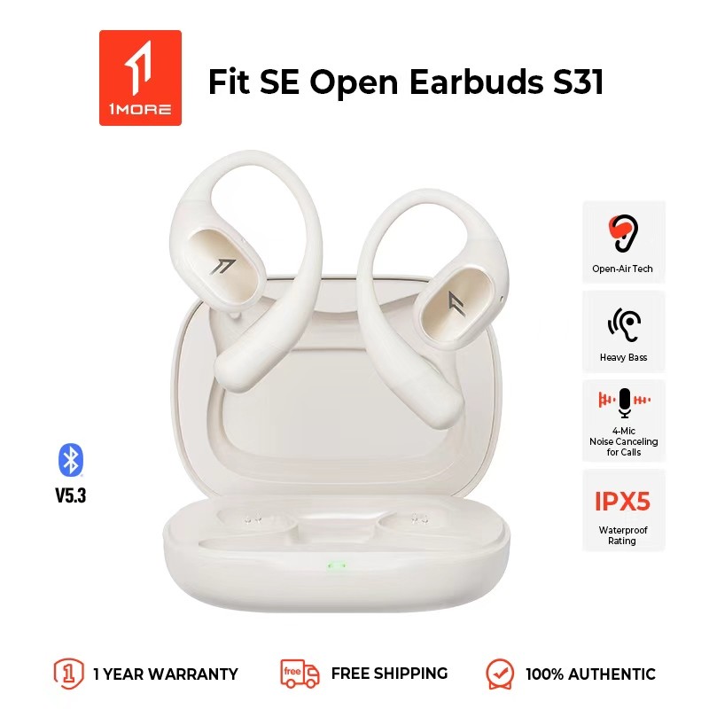 1MORE Fit SE Open Earbuds S31 หูฟังไร้สายแบบเปิดหู บลูทูธ 5.3 ความทนทานยาวนาน 30 ชั่วโมง หูฟังพร้อมตะขอที่เกี่ยวหูสำหรับการวิ่งแบบสปอร์ต อัลกอริทึมตัดเสียงรบกวนพร้อมไมโครโฟน 4 ตัว IPX5
