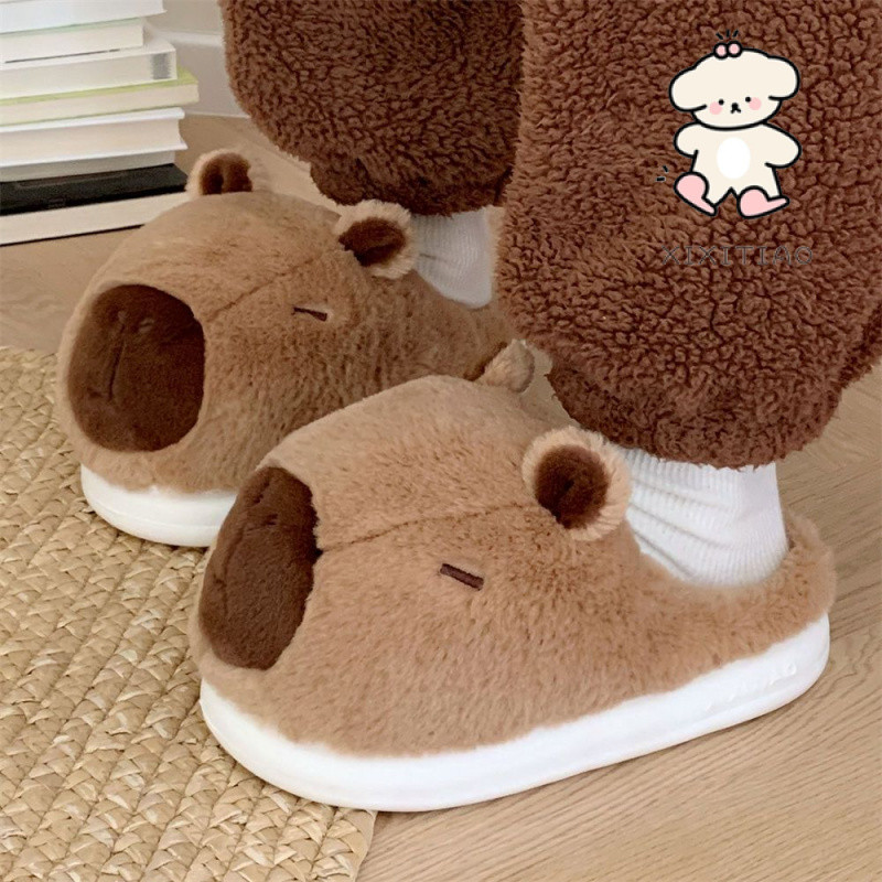 Xixtiao รองเท้าแตะผ้าฝ้าย Kapibara ผู้ชายผู้หญิง Home Keeping Warm Plus กํามะหยี