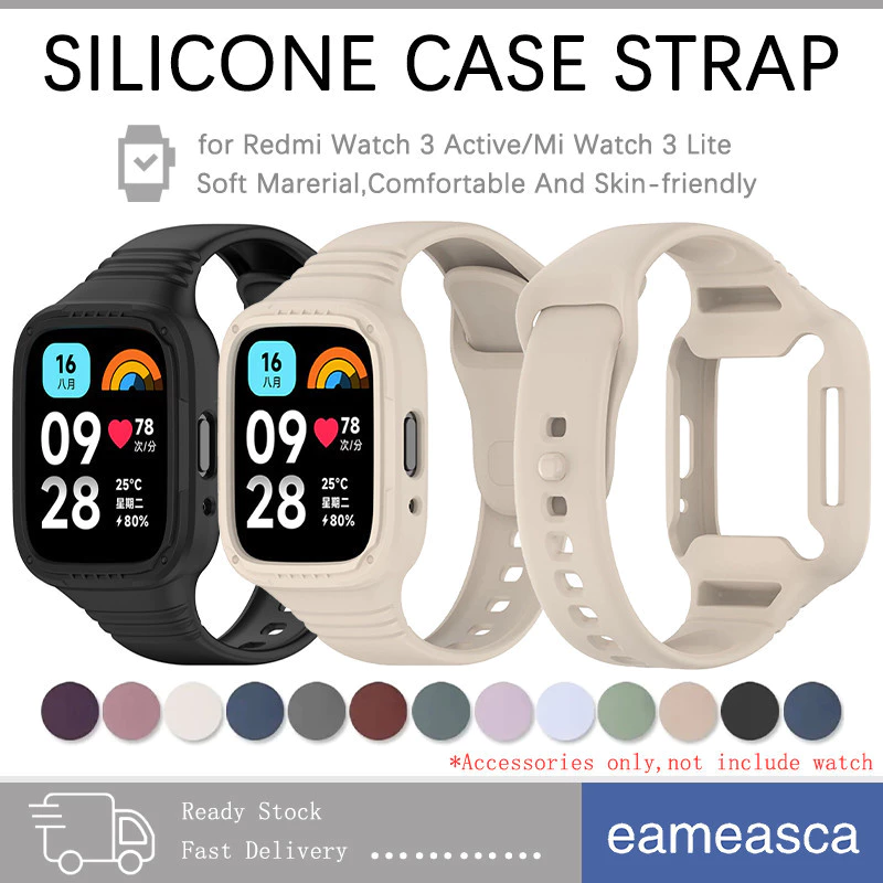 สายซิลิโคนกีฬา for Redmi Watch 3 Active Smartwatch ยางป้องกันหน้าจอกรณีนุ่มเปลี่ยนสายคล้องคอ for Xiaomi Mi Watch 3 Lite