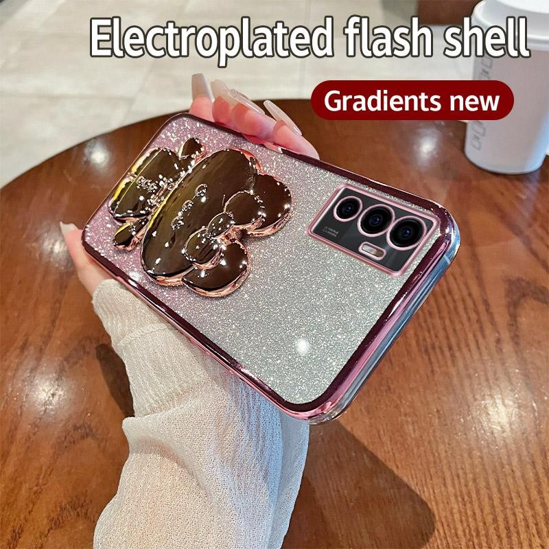 สําหรับrealme C75xกรณีการ์ตูนกระจกผู้ถือวงเล็บBling SoftCase TPUโทรศัพท์มือถือกรณีRealme C75x C 75x 