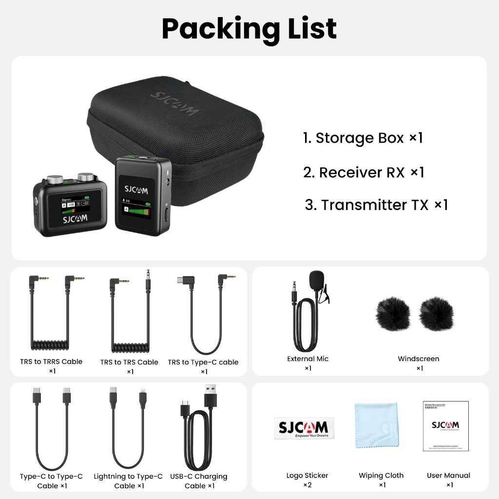 Sjcam M1 ไมโครโฟนไร้สาย ตัดเสียงรบกวน ระยะเวลา 24 ชั่วโมง 656 ฟุต (200 เมตร) [tJ7925uu]