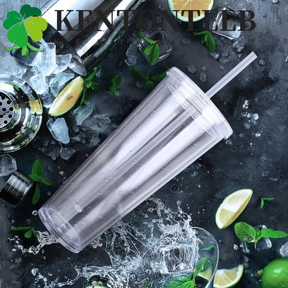 Kentontllb ขวดน้ํา, แก้วน้ําใส 350/450/650 มล., ถ้วยสมูทตี้พร้อมฝาปิดและฟางพลาสติกสองชั้นถ้วยกาแฟเย็นนม