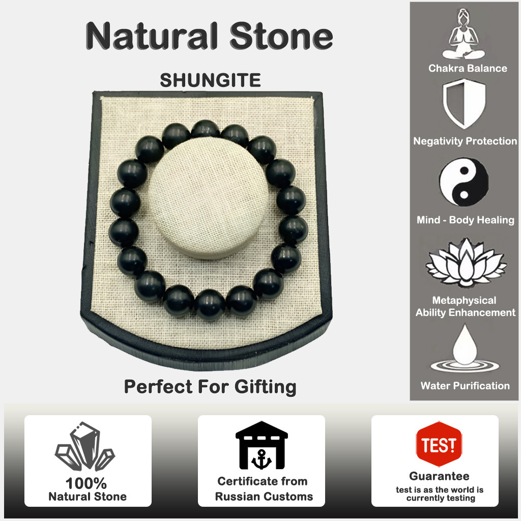 รัสเซีย Shungite สร้อยข้อมือลูกปัด: 5G EMF-การป้องกัน,พลังงานสูง,ฮวงจุ้ยสมดุล,ของขวัญอัญมณี