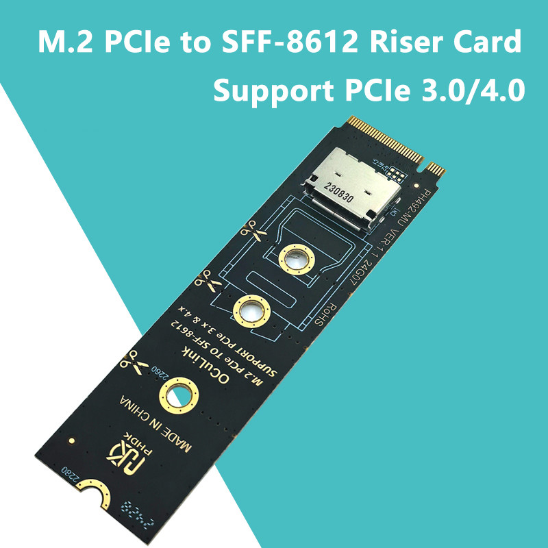 NVME ถึง OCulink Riser Card 2230-2280 M.2 PCIe X4 M Key ถึง SFF-8612 หญิงอะแดปเตอร์แปลงสนับสนุน PCIe