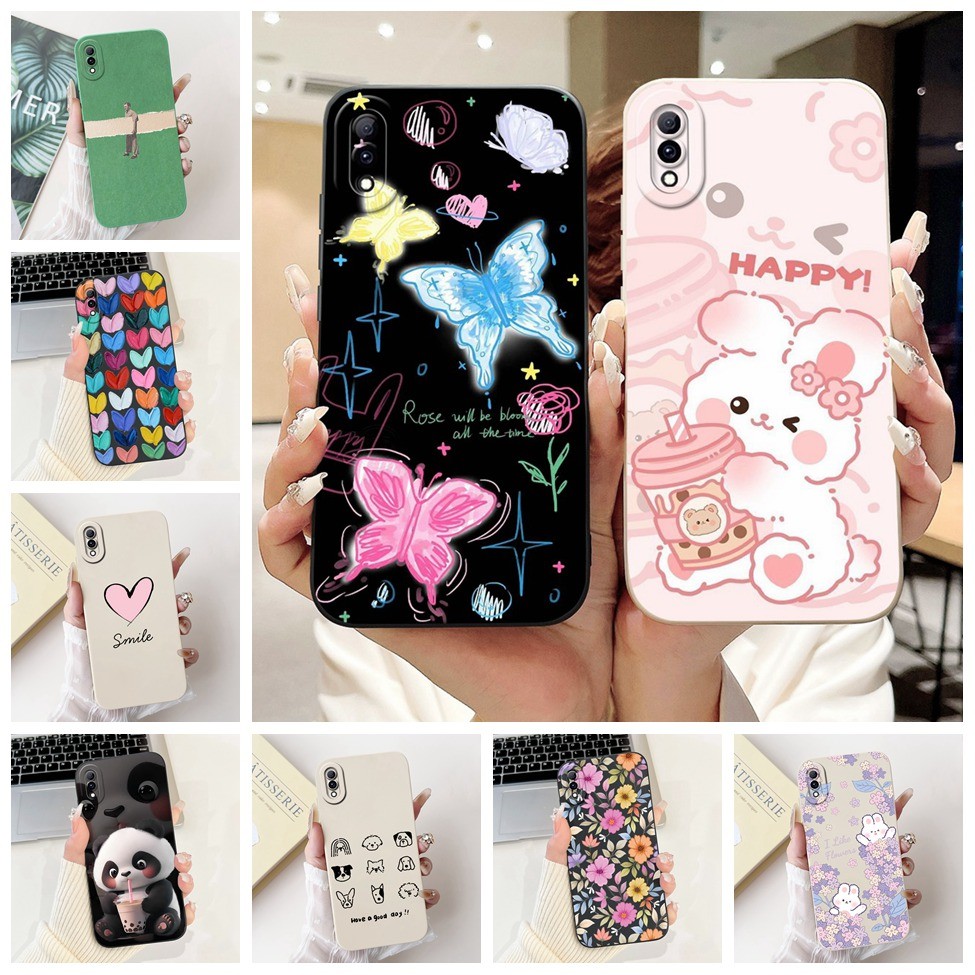 Vivo Y97 V1813A V1813T เคสโทรศัพท์ Vivo Y97 กรณีกันกระแทกแมวน่ารักแพนด้ากระต่ายแฟชั่นดอกไม้รัก